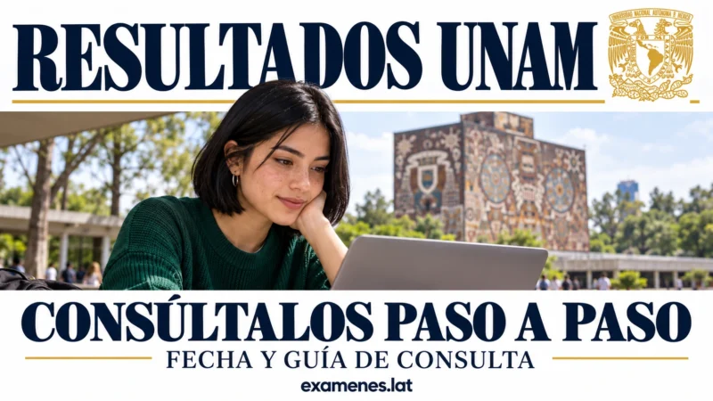 Resultados UNAM: aspirante consulta en su laptop si fue seleccionada, frente a la Biblioteca Central de Ciudad Universitaria