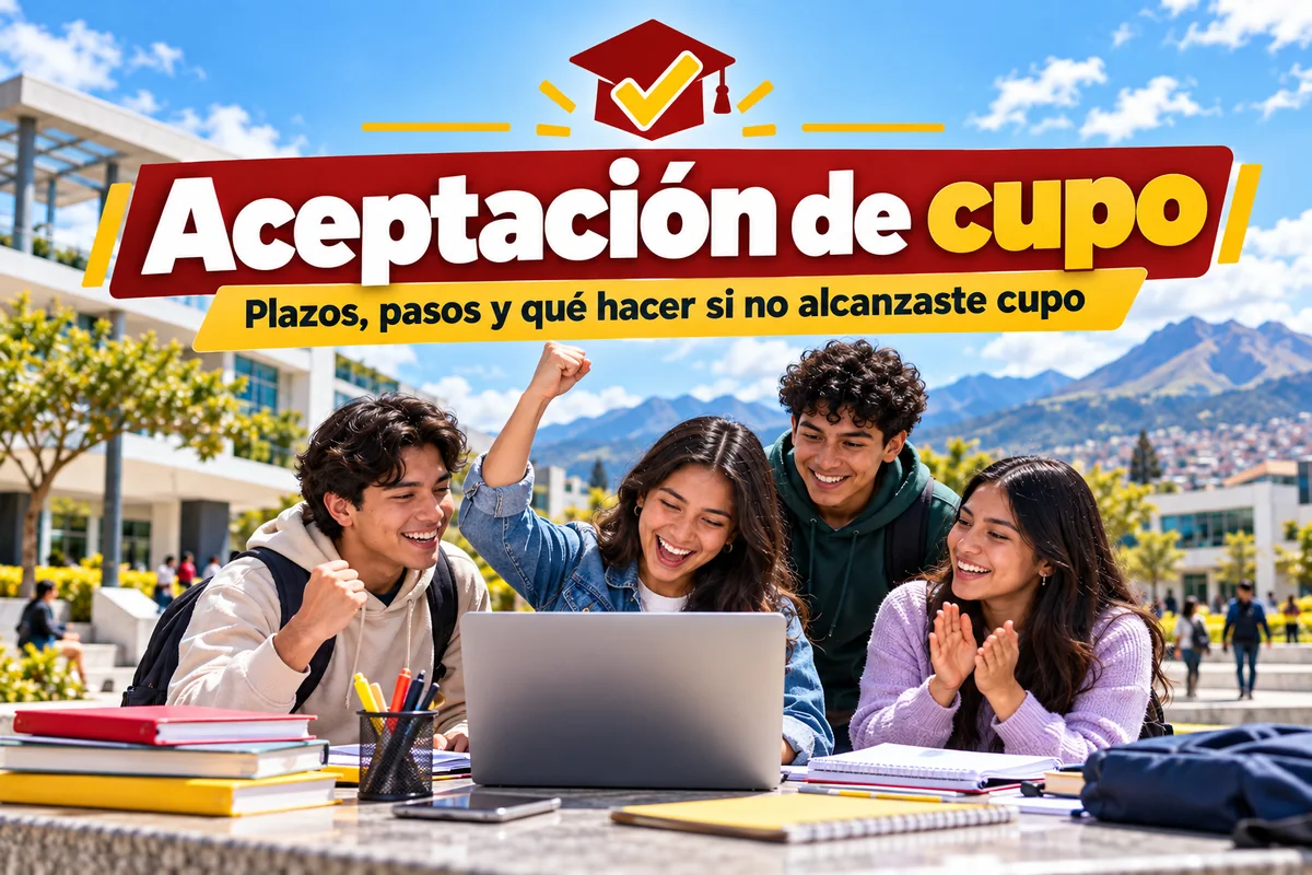 Aspirantes celebrando la aceptación de cupo en una universidad pública de Ecuador