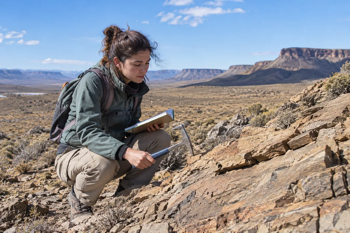 Becas Belgrano carreras estratégicas: estudiante de geología en trabajo de campo