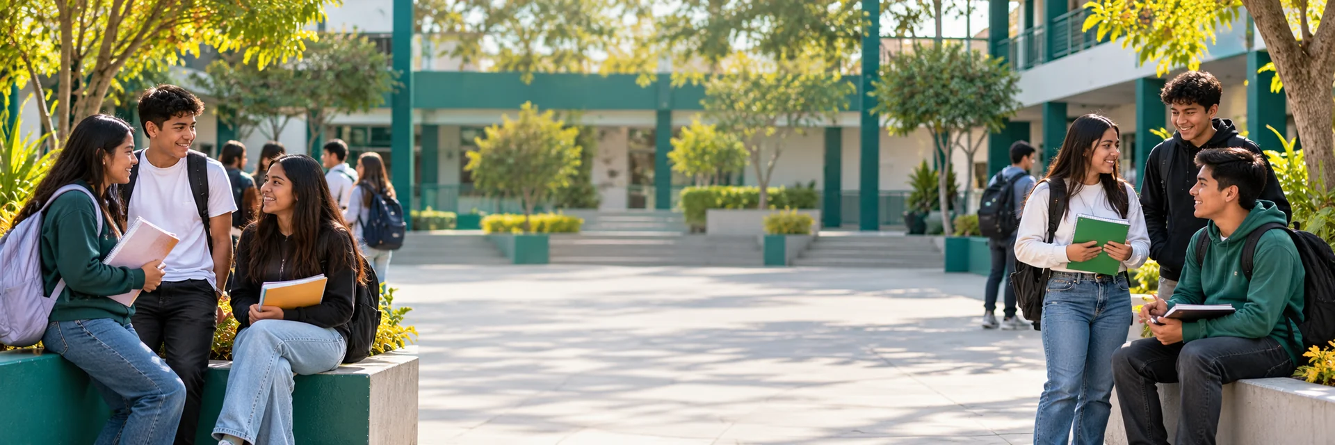 Estudiantes de bachillerato en el patio de una preparatoria pública, beneficiarios de la Beca Benito Juárez