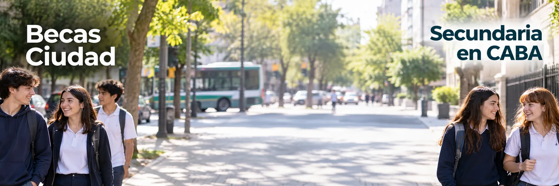 Becas Ciudad panorámica de una calle de Buenos Aires con estudiantes