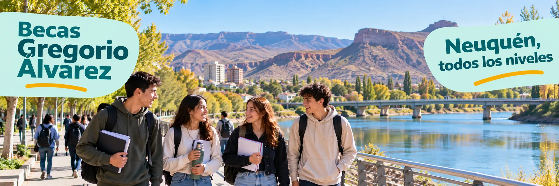 Becas Gregorio Álvarez panorámica del río Limay con estudiantes