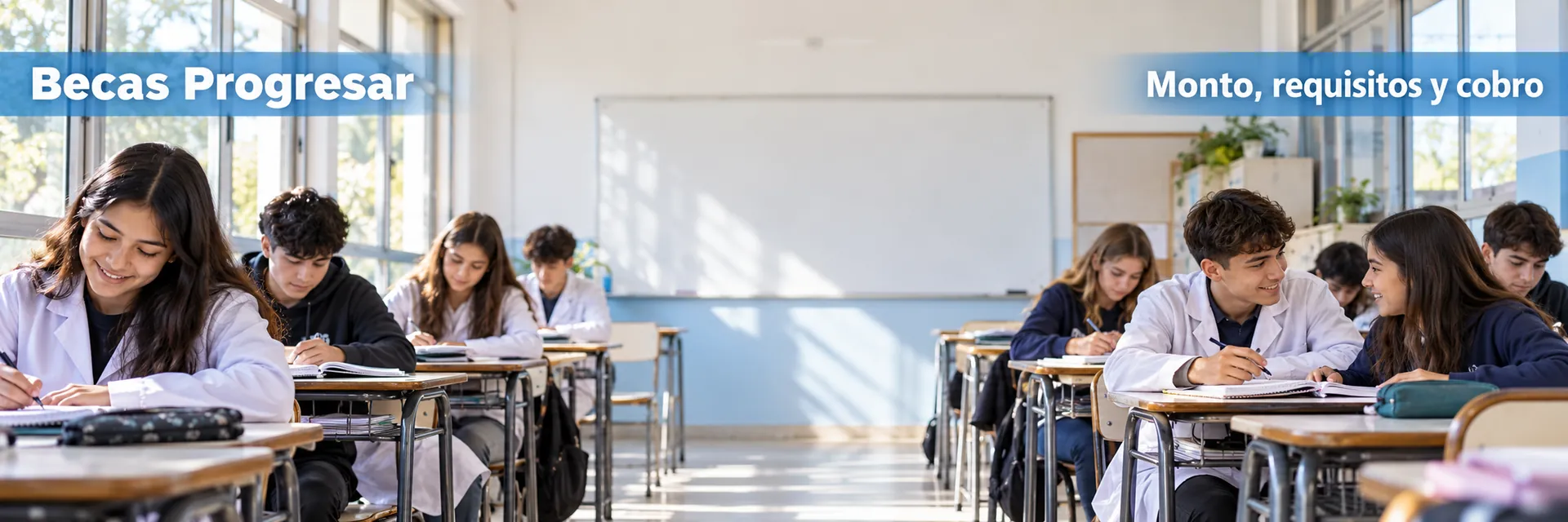 Becas Progresar 2026 panorámica de estudiantes en un aula