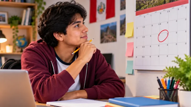 Calendario marcado con la fecha de cuándo es el examen de Beca 18
