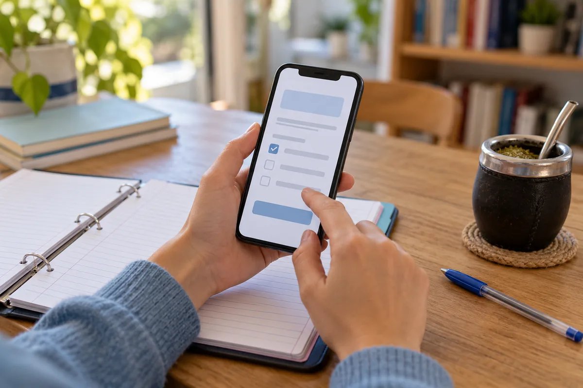 Cómo anotarse en el Progresar: estudiante con el celular y su carpeta escolar
