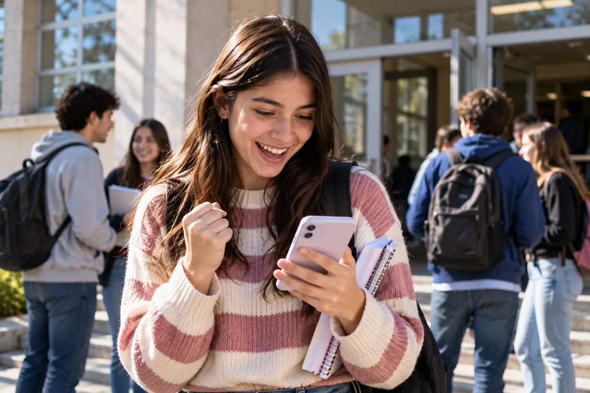 Cuándo abren las inscripciones para becas Progresar: estudiante enterándose de la convocatoria en el celular