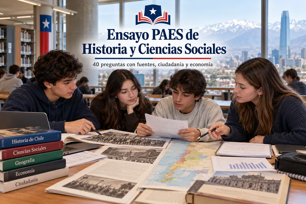Estudiantes analizan mapas y fuentes históricas para el ensayo PAES de Historia y Ciencias Sociales