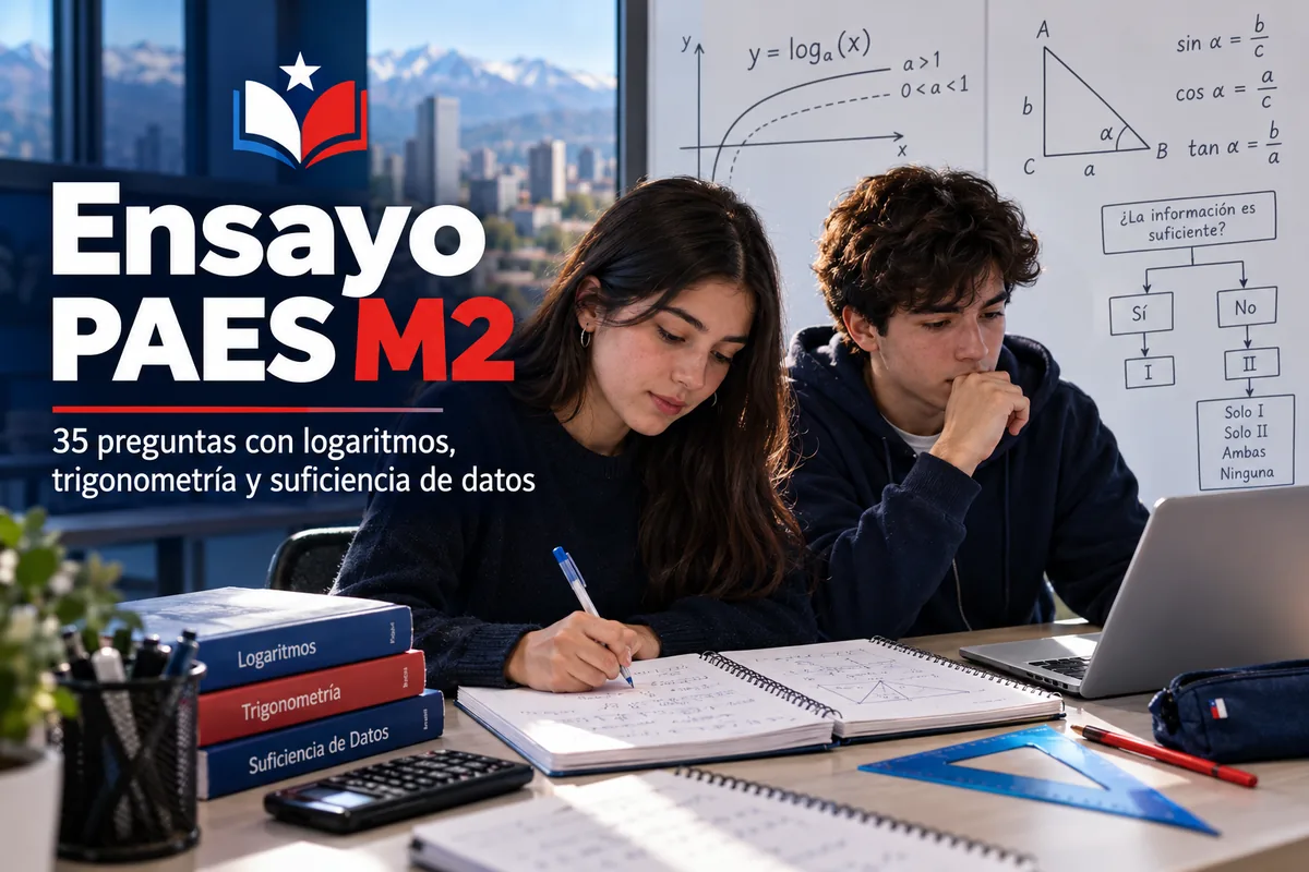 Estudiantes practican logaritmos, trigonometría y suficiencia de datos para la PAES M2
