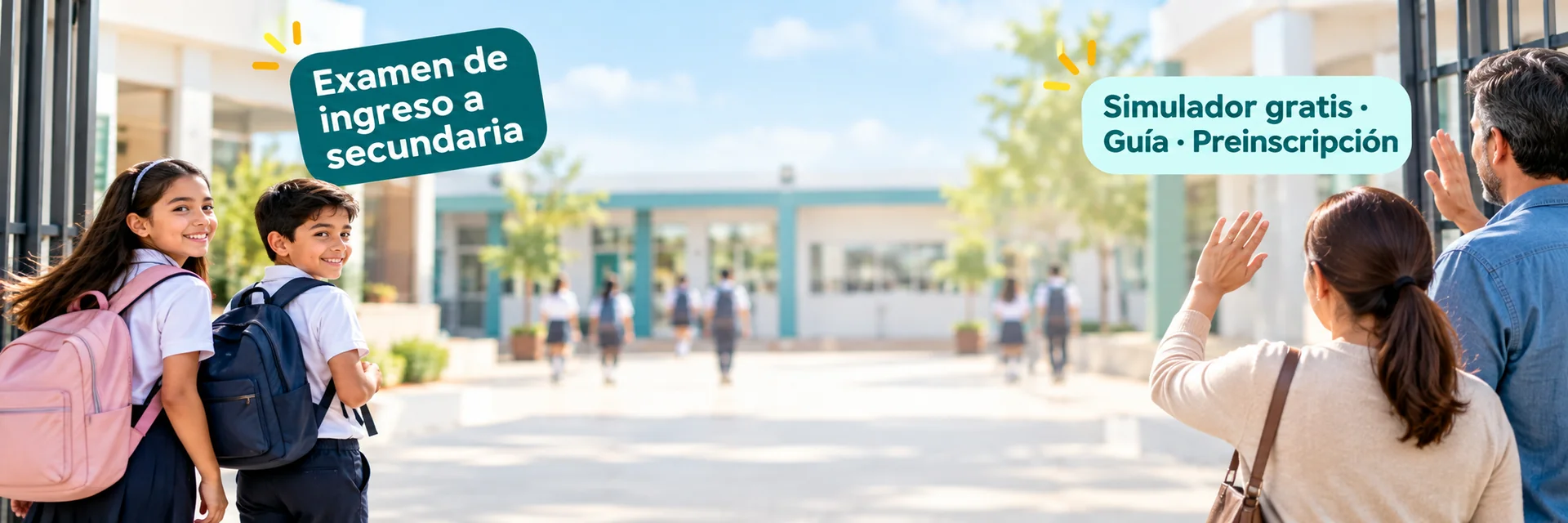 Niña y niño de sexto de primaria entrando a la secundaria, examen de ingreso a secundaria con simulador gratis, guía y preinscripción