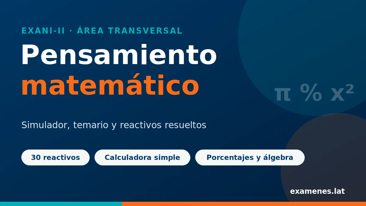 Portada de pensamiento matemático EXANI-II con simulador, temario y reactivos resueltos tipo CENEVAL