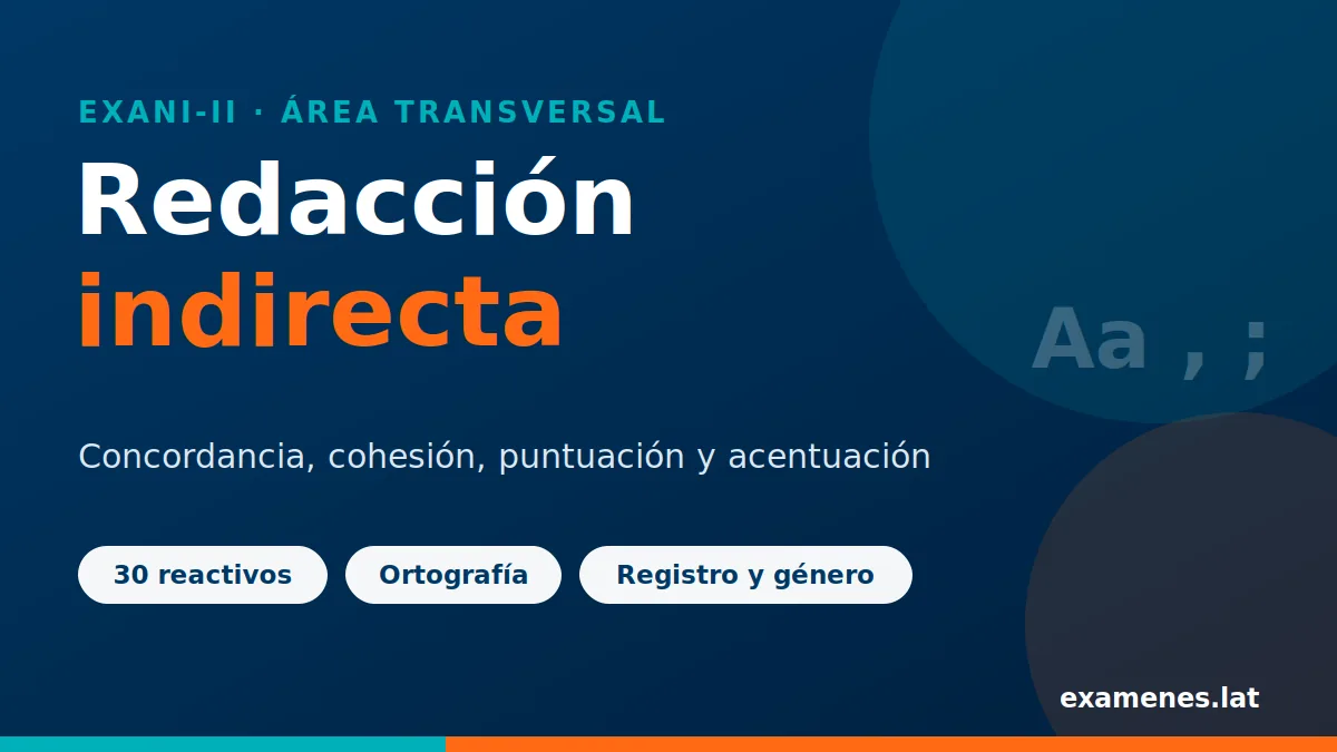 Portada de redacción indirecta EXANI-II con concordancia, cohesión, puntuación y acentuación