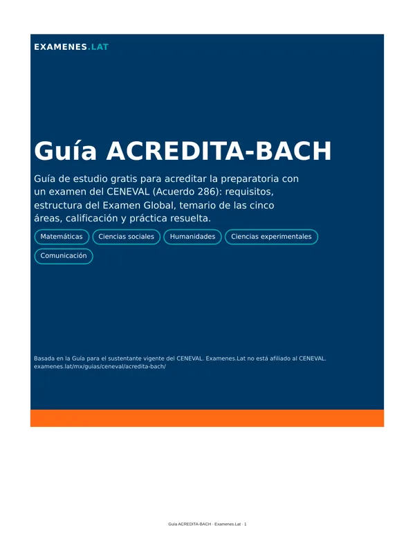 Portada de la Guía ACREDITA-BACH gratis de Examenes.Lat con matemáticas, ciencias sociales, humanidades, ciencias experimentales y comunicación