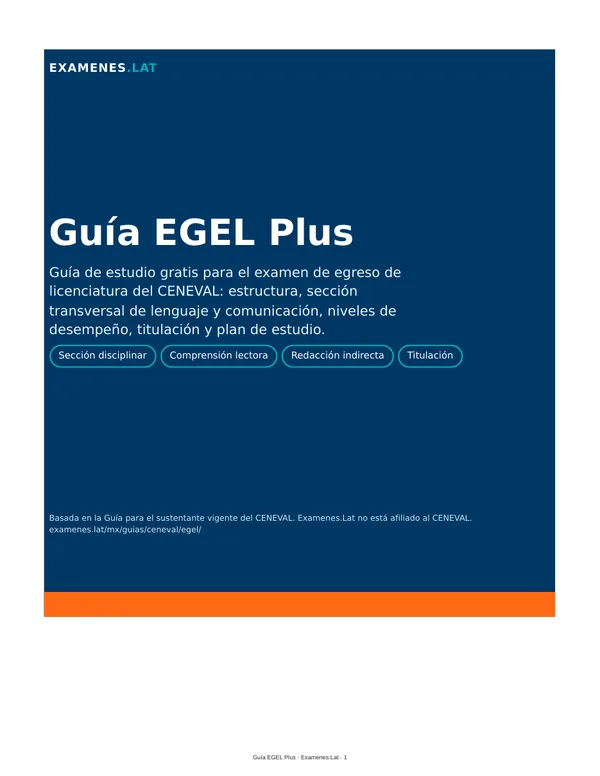 Portada de la Guía EGEL Plus gratis de Examenes.Lat con sección disciplinar, comprensión lectora, redacción indirecta y titulación