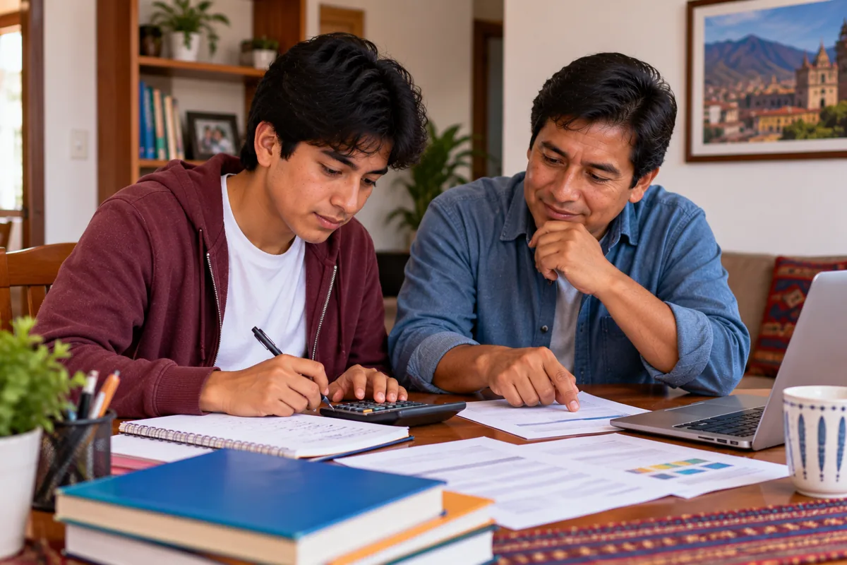 Joven calculando cuotas de los créditos Pronabec