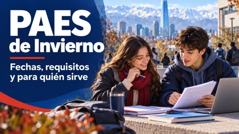 Estudiantes con bufanda preparan la PAES de Invierno en un campus de Santiago