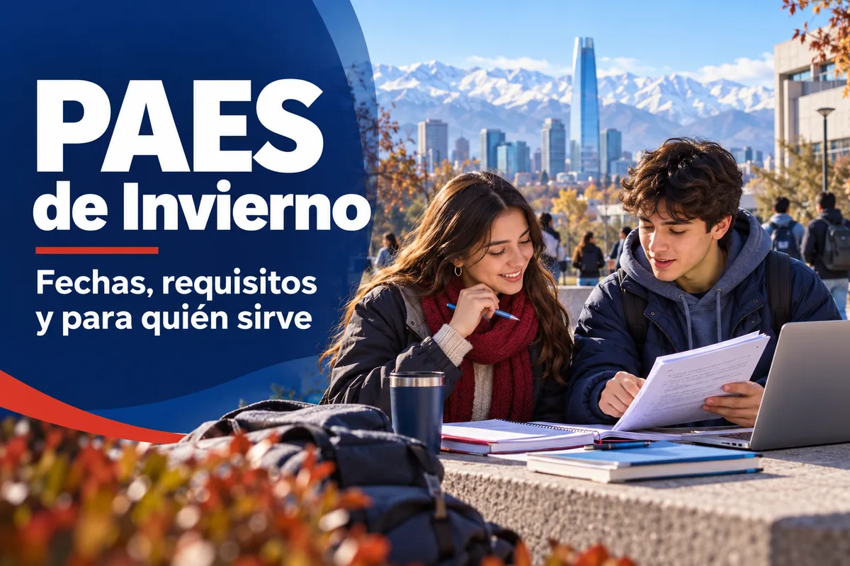Estudiantes con bufanda preparan la PAES de Invierno en un campus de Santiago