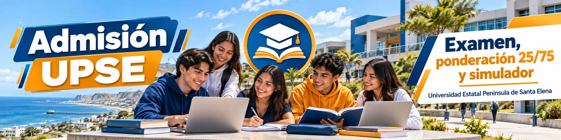 Aspirantes en el campus costero de la Península de Santa Elena: admisión UPSE, ponderación 25/75 y simulador