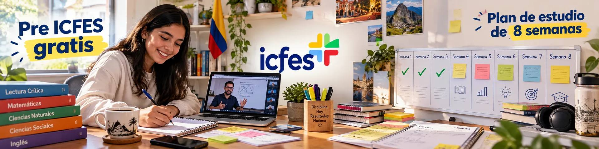Estudiante en clase virtual del pre ICFES gratis con plan de estudio de ocho semanas