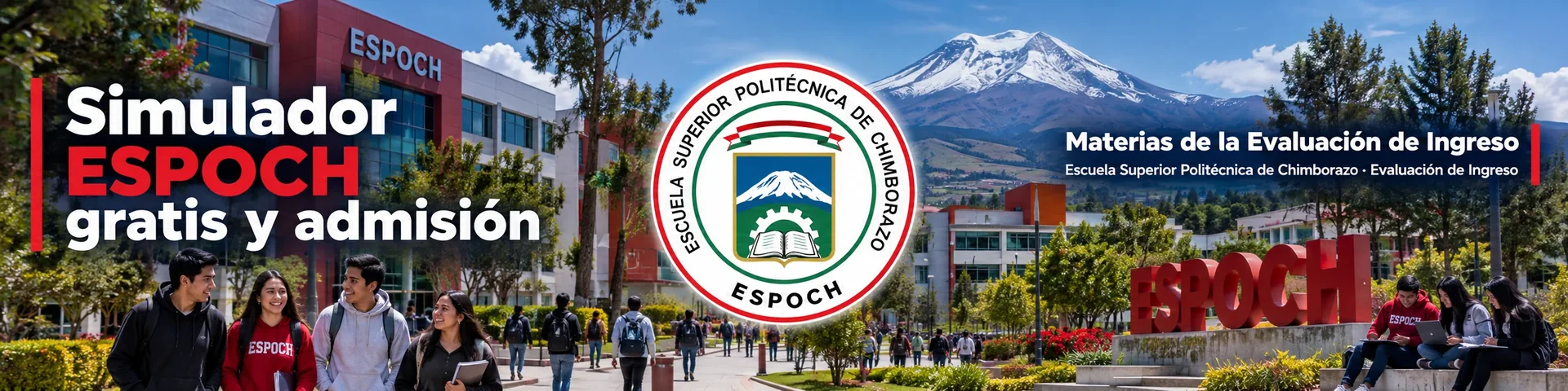 Estudiantes en la ESPOCH de Riobamba con el Chimborazo al fondo: simulador ESPOCH gratis