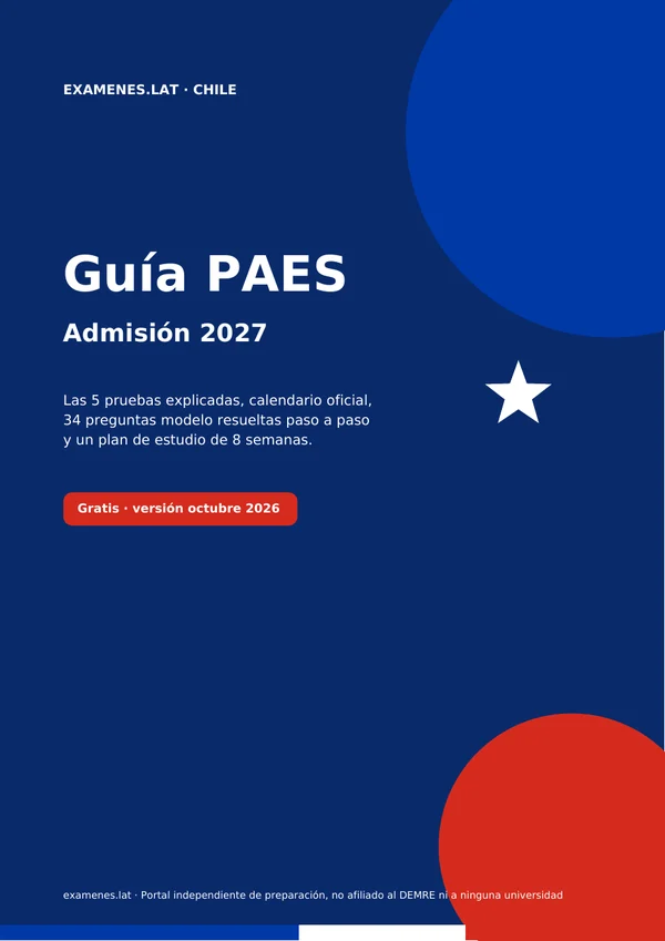 Portada de la guía PAES Admisión 2027 de examenes.lat, gratis en PDF