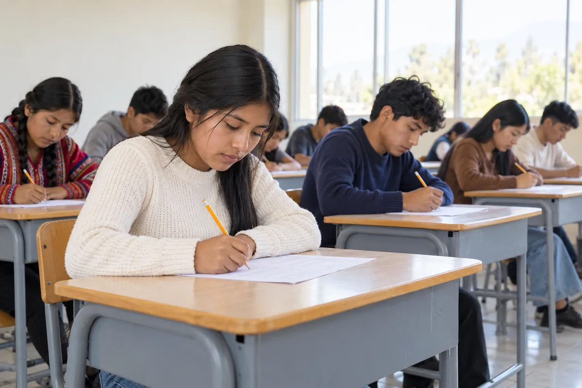 Estudiante resolviendo el examen de Beca 18