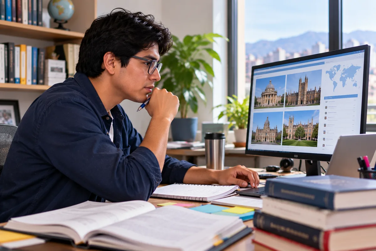 Profesional revisando universidades del ranking para becas posgrado Pronabec