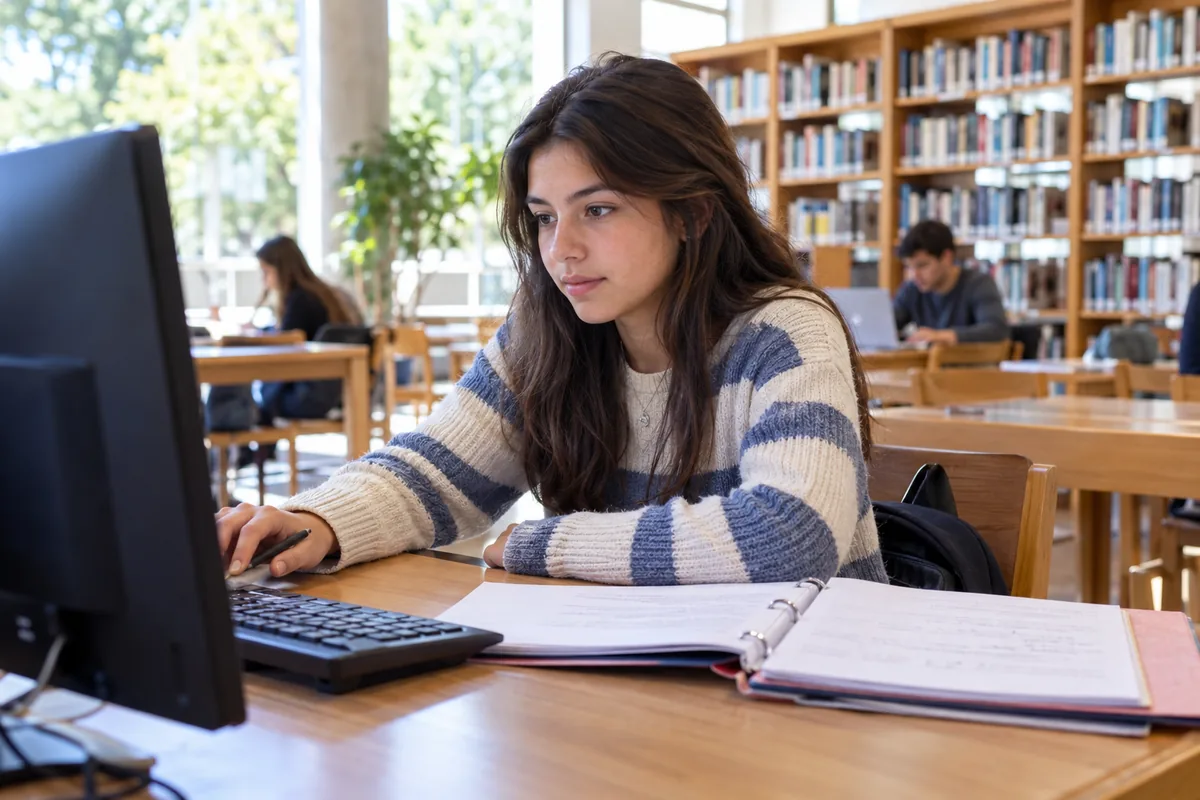Progresar pago retenido: estudiante completando una actividad formativa en la computadora