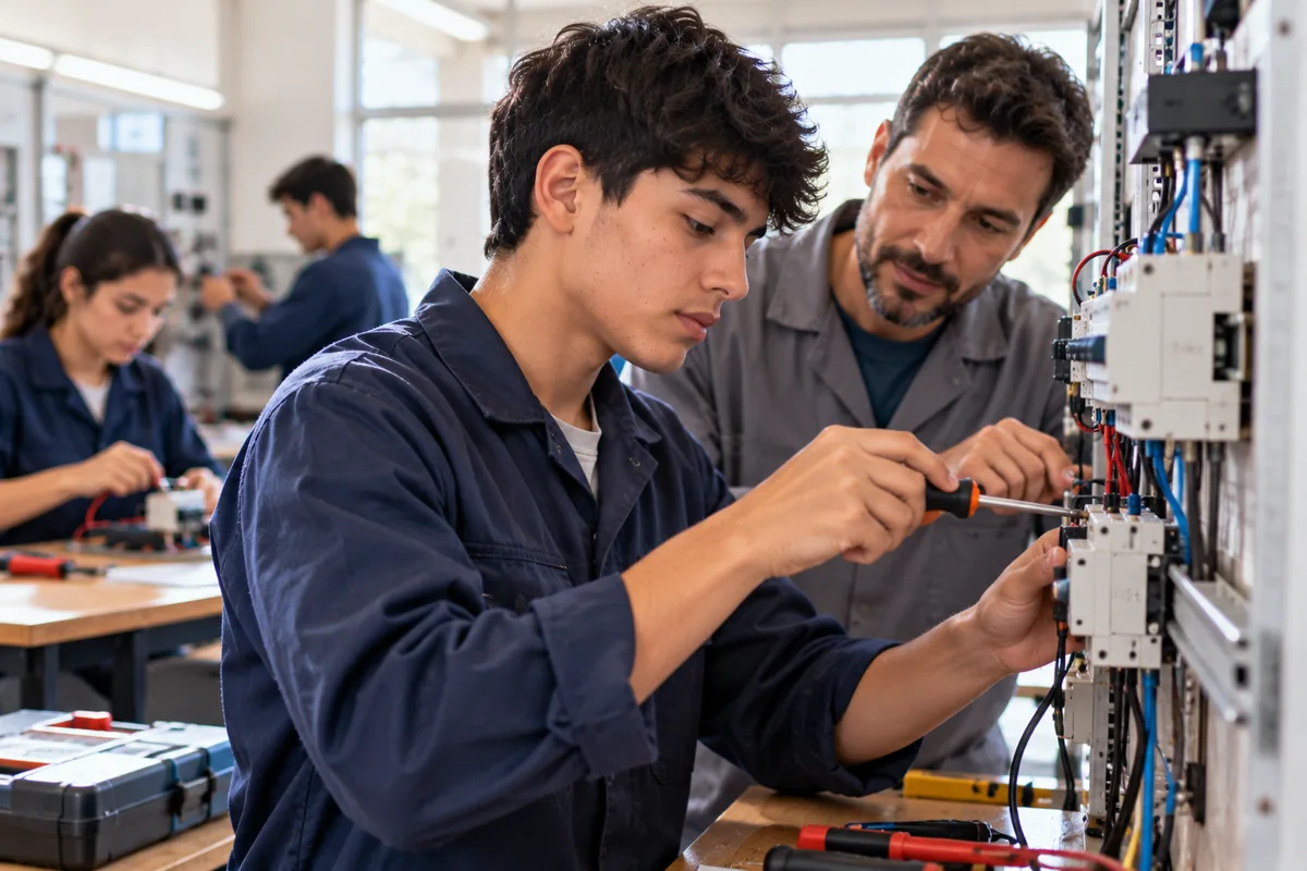 Progresar Trabajo: joven aprendiendo un oficio en un centro de formación profesional