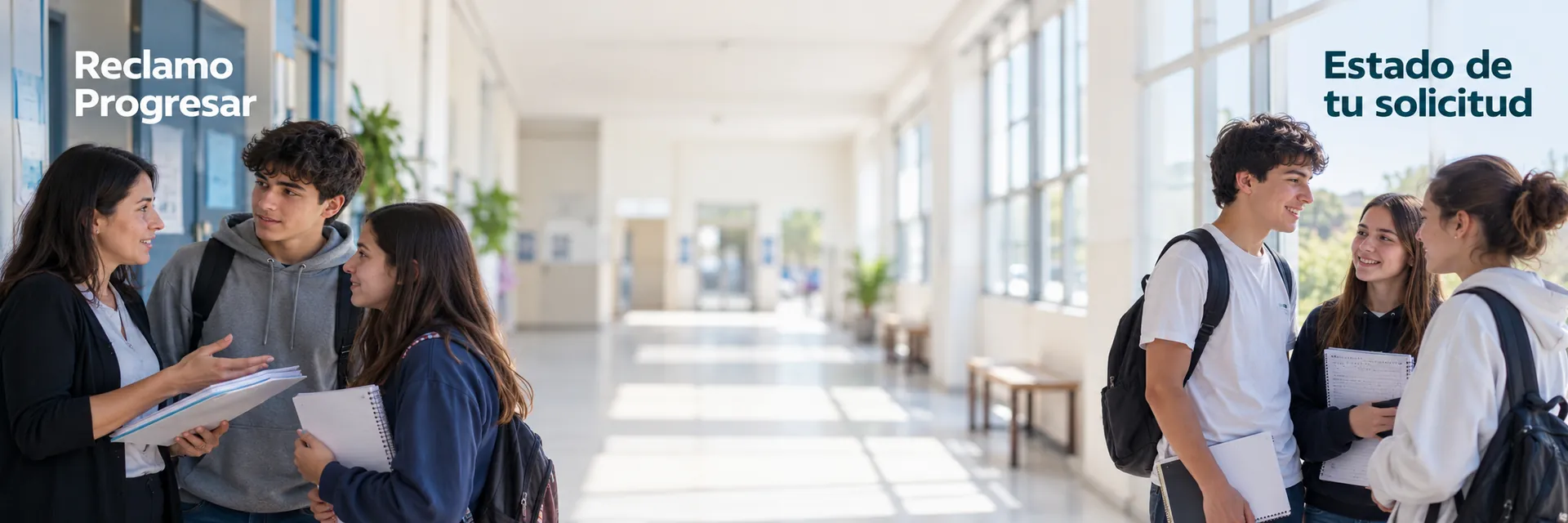 Reclamo Progresar panorámica de estudiantes en una mesa de ayuda escolar