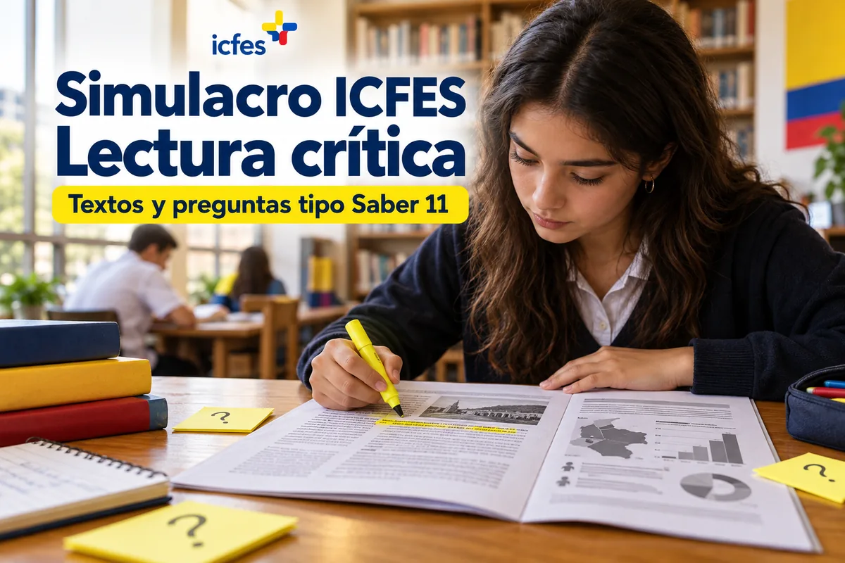 Estudiante subrayando un texto en el simulacro ICFES de Lectura crítica con preguntas tipo Saber 11