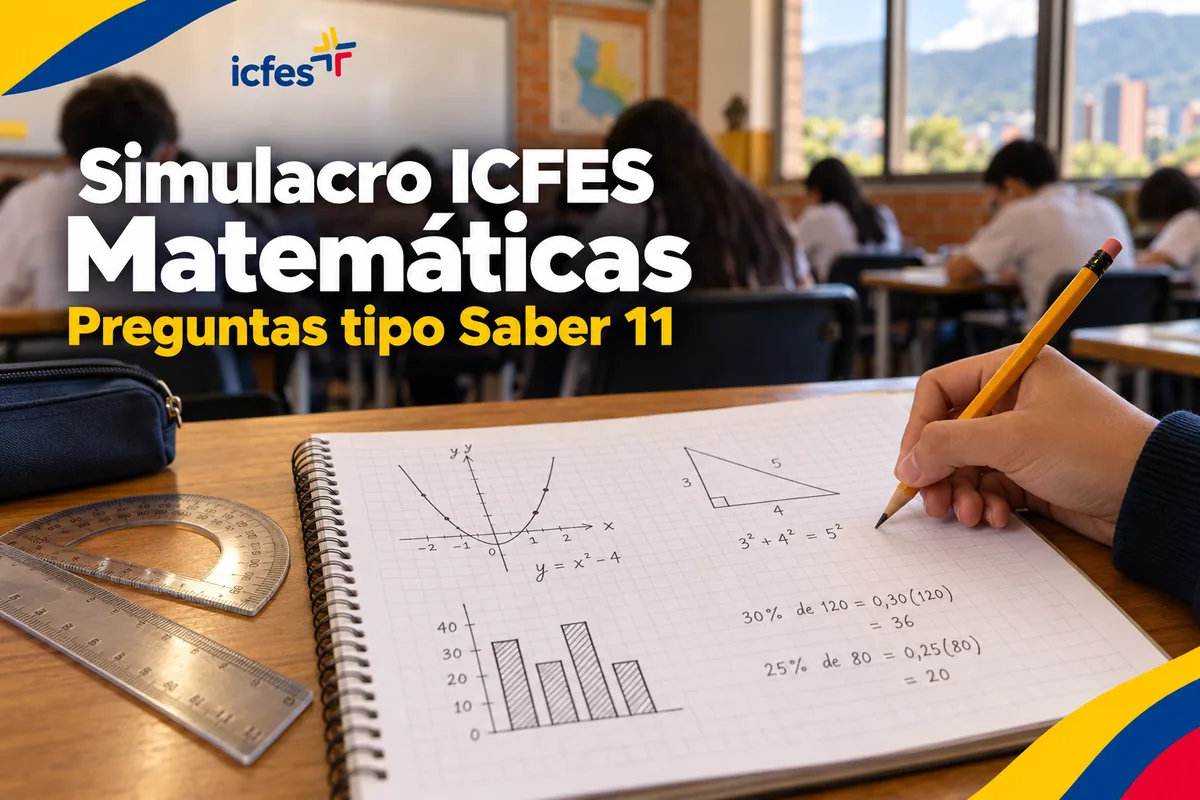 Simulacro ICFES de Matemáticas con preguntas tipo Saber 11 de álgebra, geometría y estadística