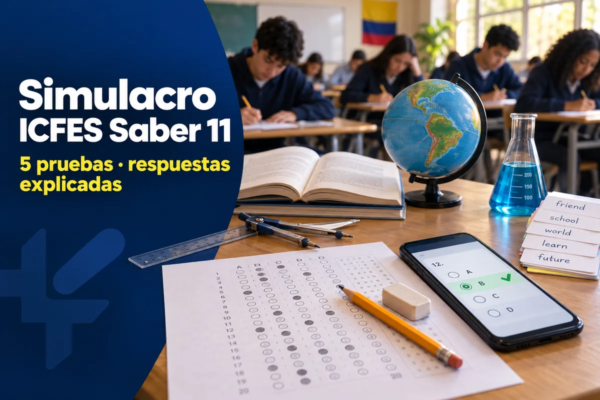 Simulacro ICFES Saber 11 gratis con hoja de respuestas y las cinco pruebas: matemáticas, lectura crítica, sociales, ciencias e inglés