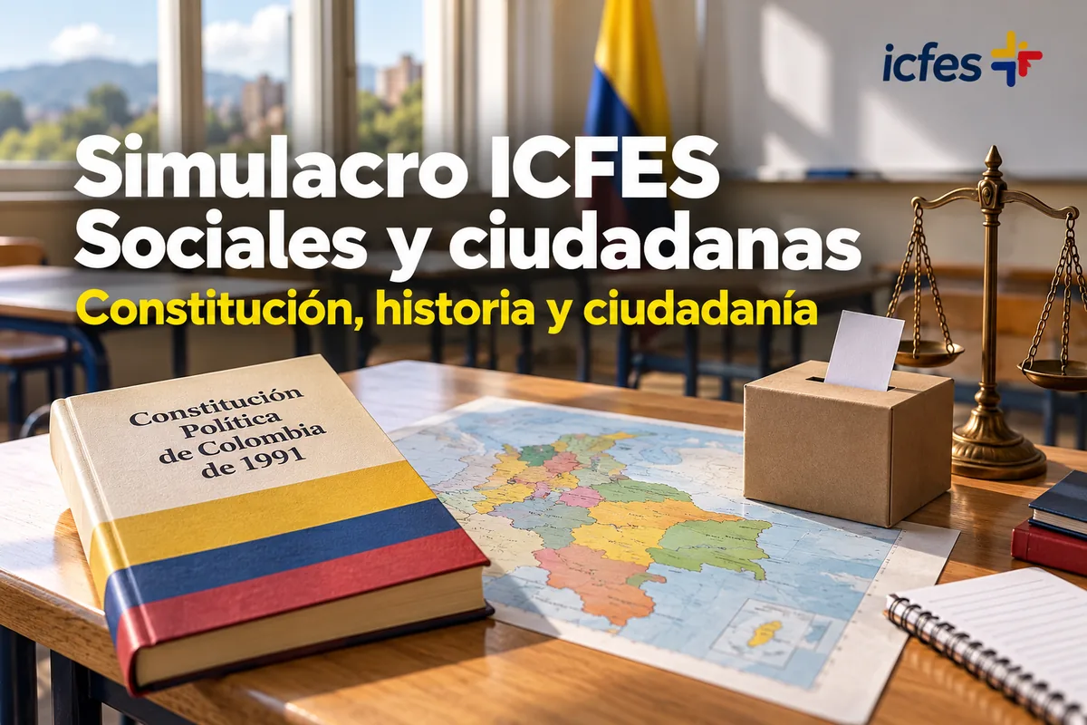 Simulacro ICFES de Sociales y ciudadanas sobre la Constitución de 1991, historia, geografía de Colombia y ciudadanía