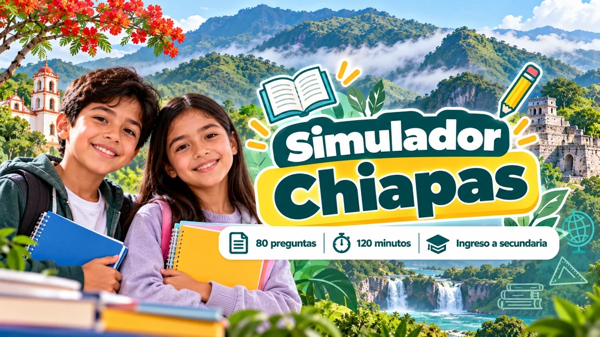 Portada del simulador del examen de ingreso a secundaria de Chiapas: 80 preguntas en 120 minutos