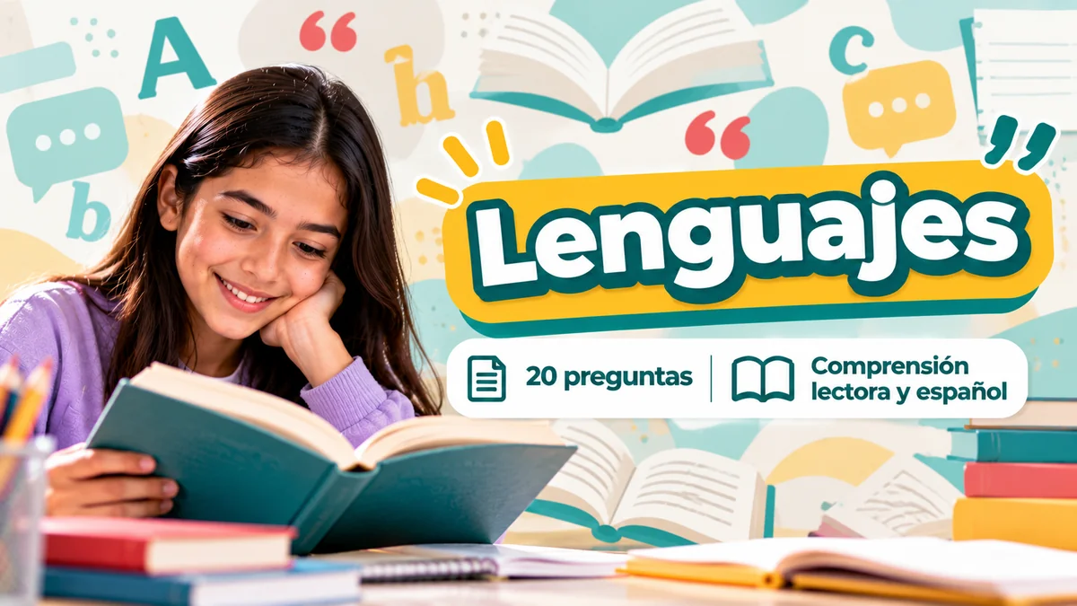Portada del simulador de Lenguajes del examen de ingreso a secundaria: 20 preguntas de comprensión lectora y español