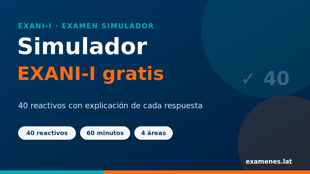 Portada del simulador EXANI-I gratis con 40 reactivos y explicación de cada respuesta