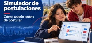 Estudiantes usan el simulador de postulaciones universitarias en una laptop