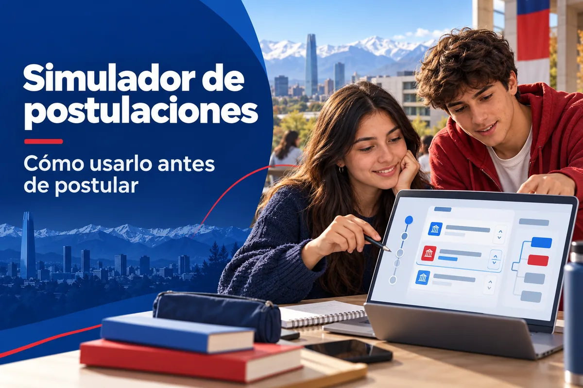 Estudiantes usan el simulador de postulaciones universitarias en una laptop
