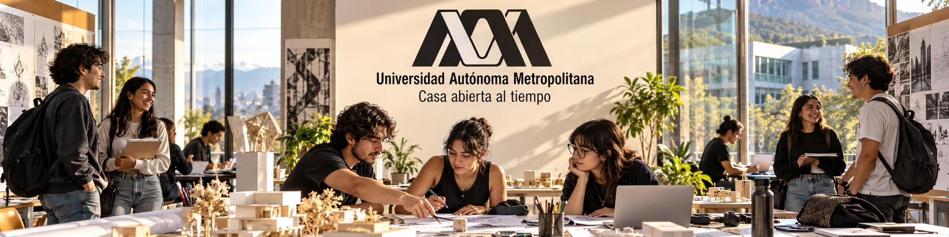 Examen simulador UAM CAD: aspirantes de Ciencias y Artes para el Diseño estudiando con el logotipo de la Universidad Autónoma Metropolitana